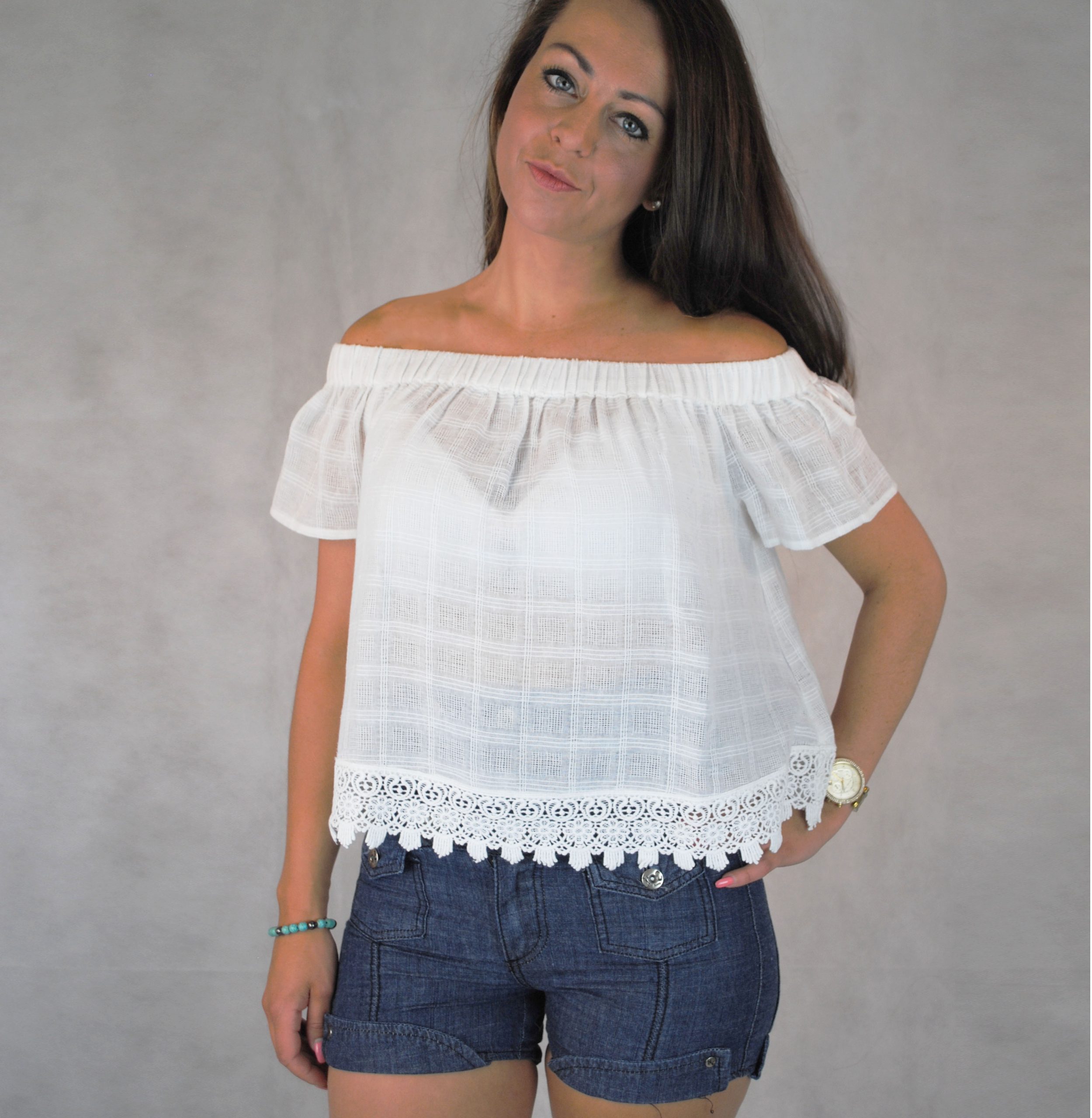 White off the shoulder gypsy top Clearance