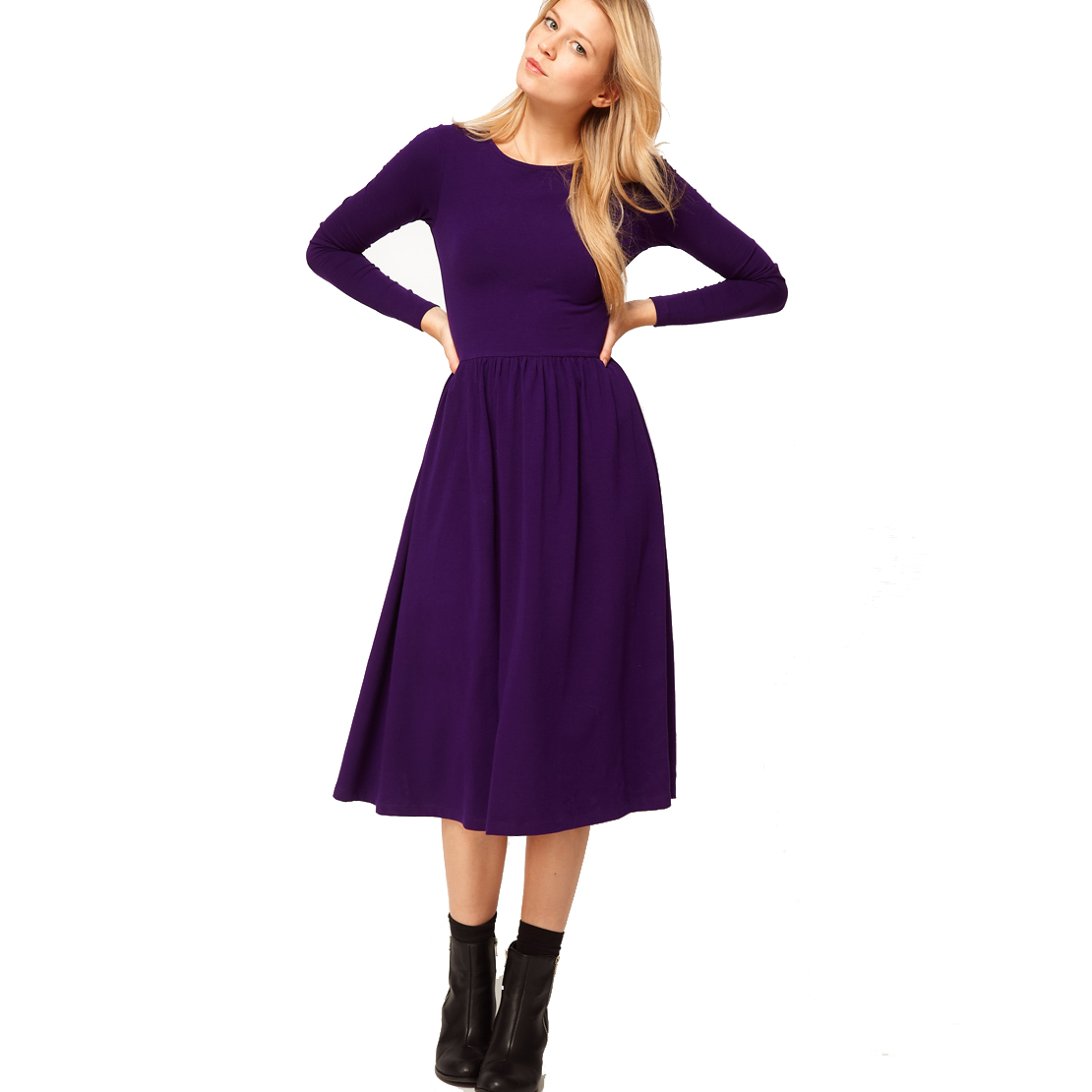 Платья чуть ниже колен. Modest Midi платье. Фиолетовое платье миди. Темно фиолетовое платье. Платье миди с длинным рукавом.